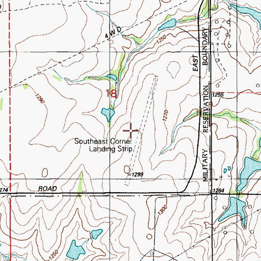 Topographic Map of Southeast Corner Airfield (historical), OK