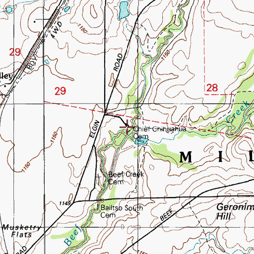 Topographic Map of Chief Chihuahua Apache Cemetery, OK