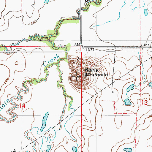 Topographic Map of Rainy Mountain, OK