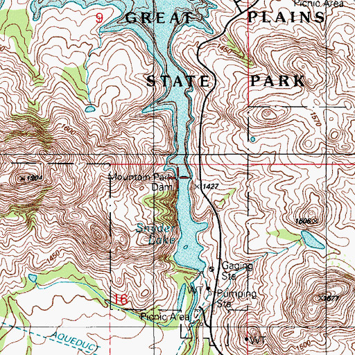 Topographic Map of Mountain Park Dam, OK