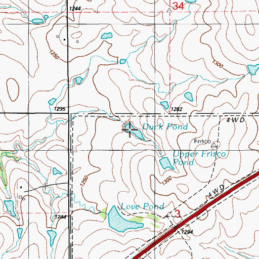 Topographic Map of Duck Pond, OK