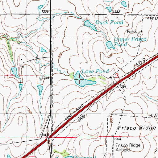 Topographic Map of Love Pond, OK