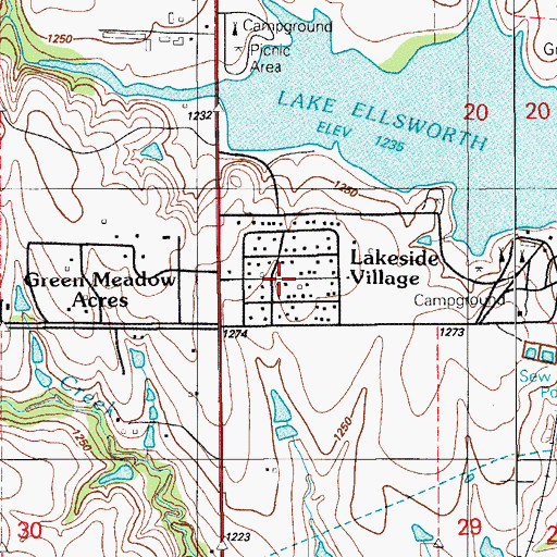 Topographic Map of Green Meadow Acres, OK