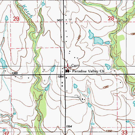 Topographic Map of Paradise Valley Cemetery, OK
