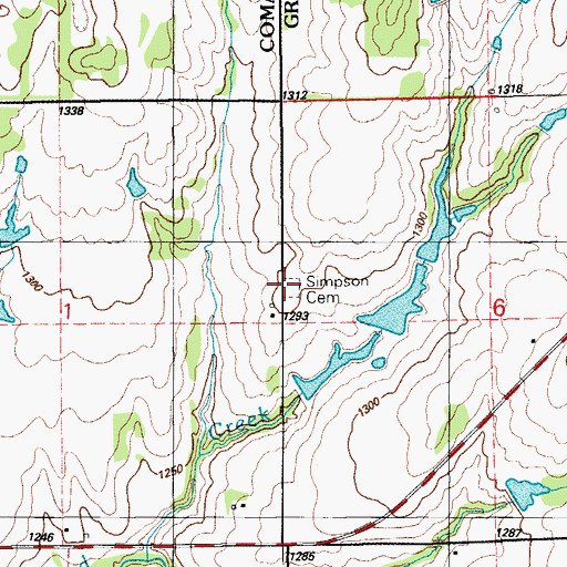 Topographic Map of Simpson Cemetery, OK