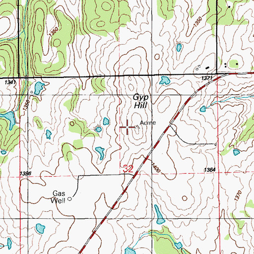 Topographic Map of Gyp Hill, OK