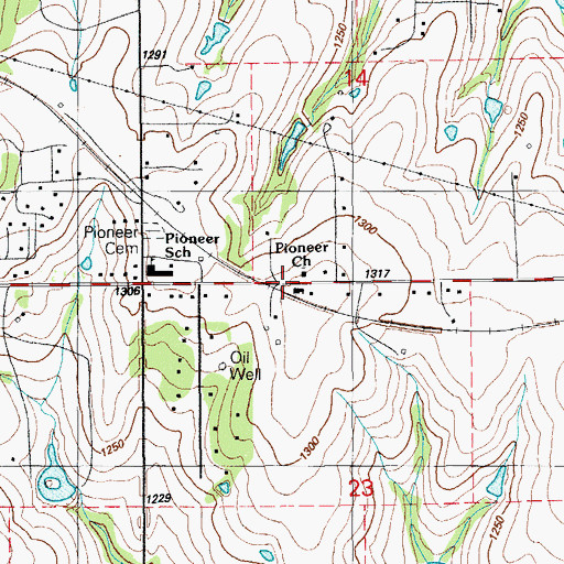Topographic Map of Pioneer Church, OK