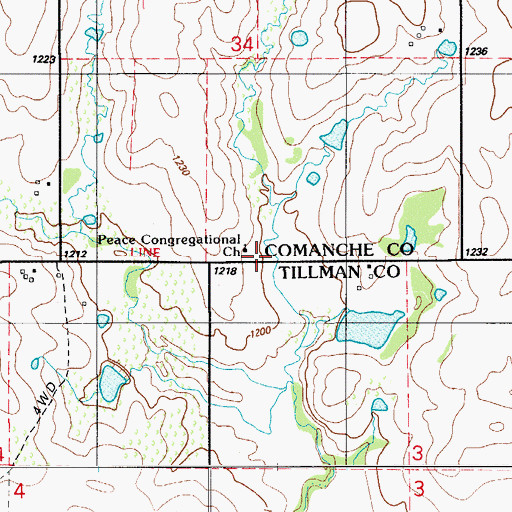 Topographic Map of Peace Congregational Church, OK