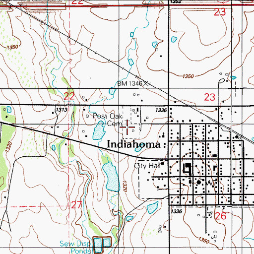 Topographic Map of Post Oak Cemetery, OK