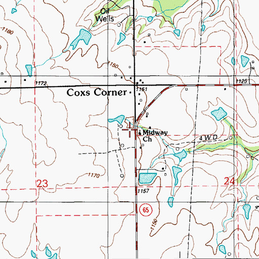 Topographic Map of Midway Church, OK