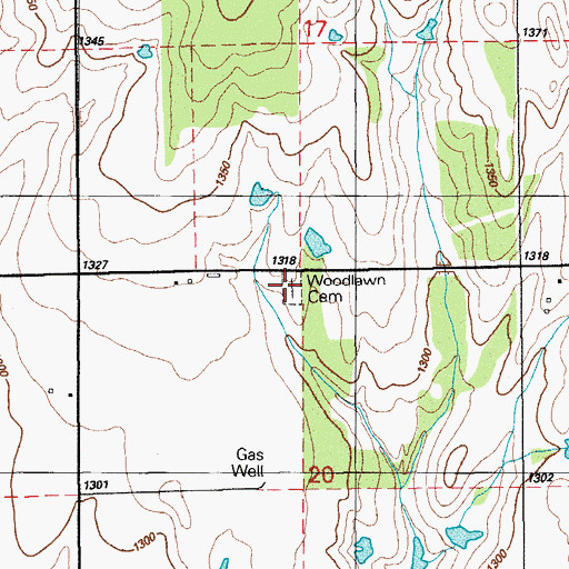 Topographic Map of Woodlawn Cemetery, OK