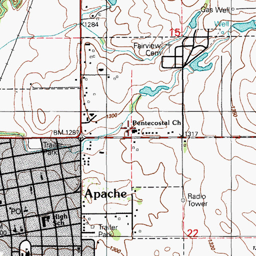 Topographic Map of Pentecostal Church, OK