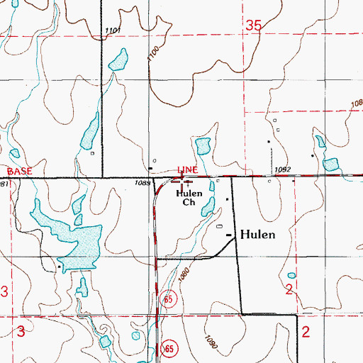 Topographic Map of Hulen Church, OK