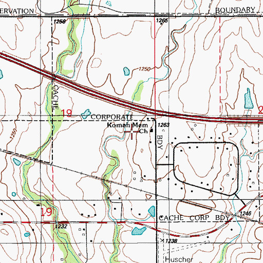 Topographic Map of Komah Memorial Church, OK