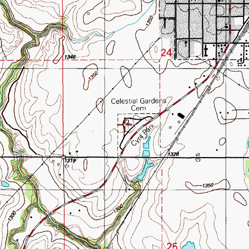 Topographic Map of Celestial Gardens Cemetery, OK