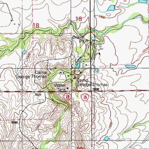 Topographic Map of Camp George Thomas, OK