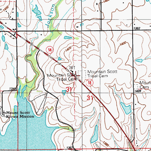 Topographic Map of Mount Scott Tribal Cemetery, OK