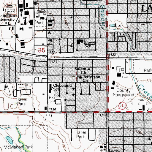 Topographic Map of Jefferson Church, OK