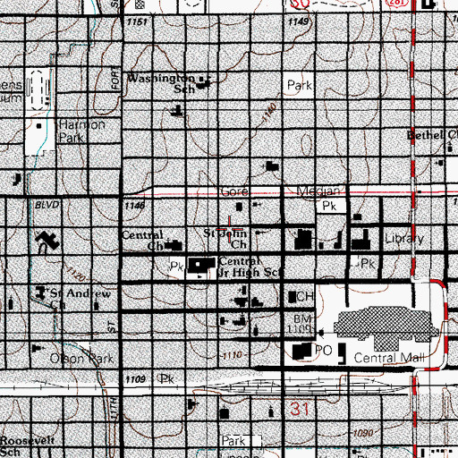 Topographic Map of Saint Johns Church, OK