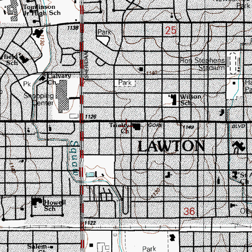 Topographic Map of Trinity Church, OK