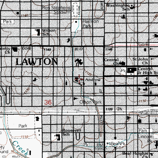 Topographic Map of Saint Andrews Church, OK
