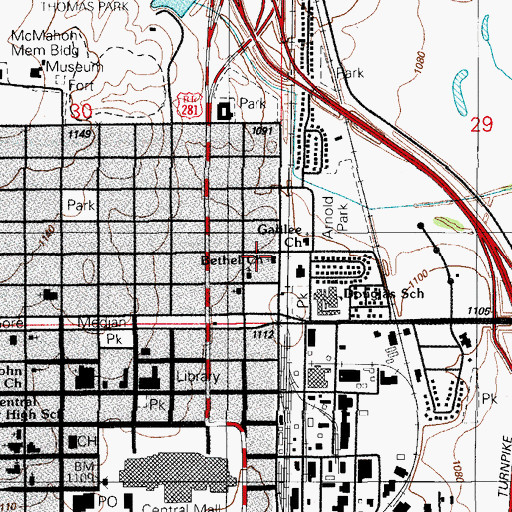 Topographic Map of Bethel Church, OK