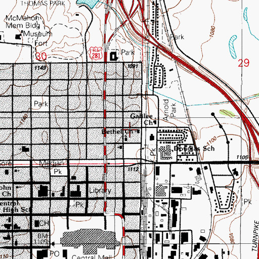 Topographic Map of Bethel Church, OK