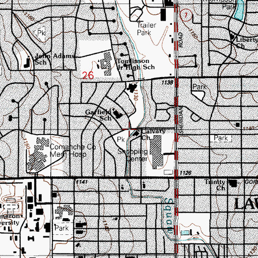 Topographic Map of Calvary Church, OK