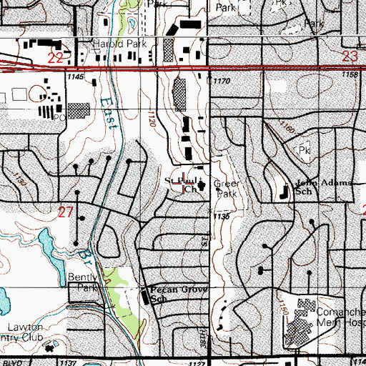 Topographic Map of Saint Pauls Church, OK