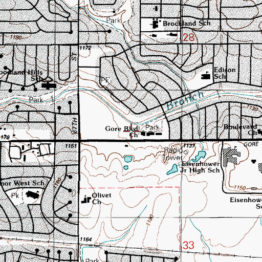 Topographic Map of Gore Boulevard Church, OK