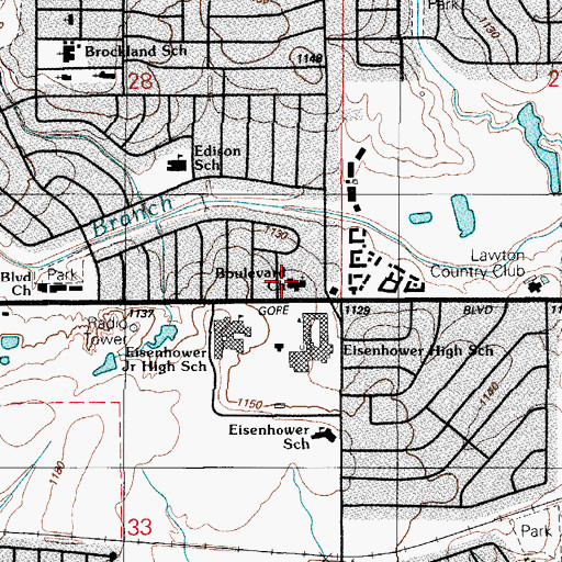 Topographic Map of Boulevard Church, OK