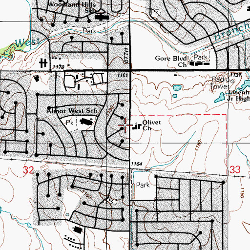 Topographic Map of Olivet Church, OK