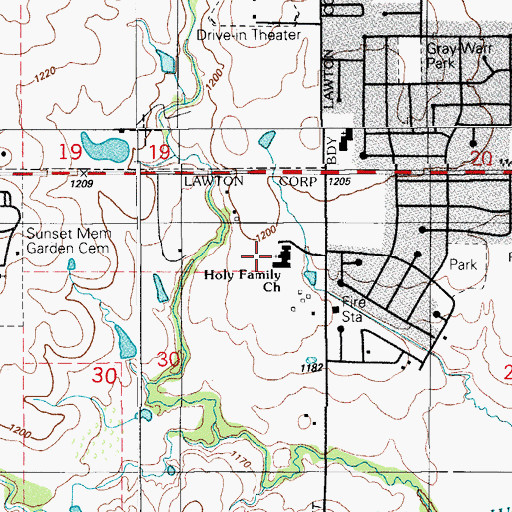 Topographic Map of Holy Family Church, OK