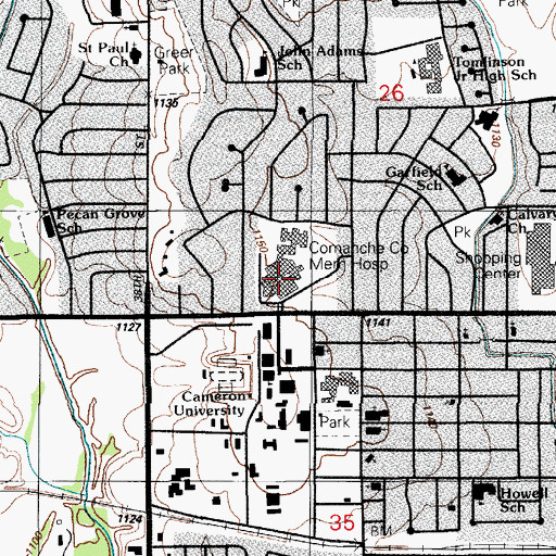 Topographic Map of Comanche County Memorial Hospital, OK