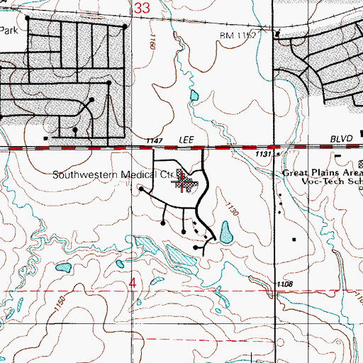 Topographic Map of Southwestern Medical Center, OK