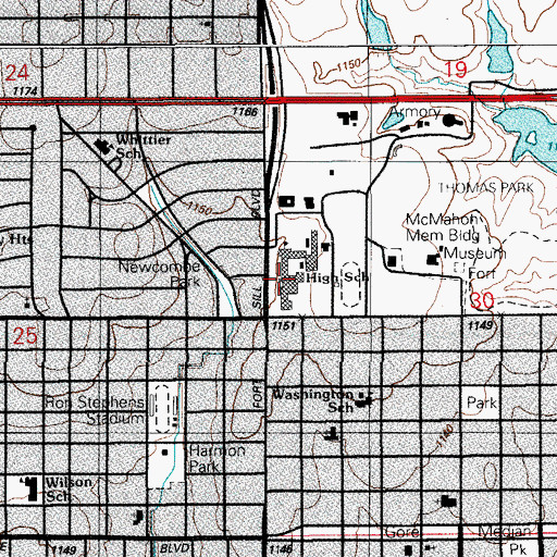 Topographic Map of Lawton High School, OK