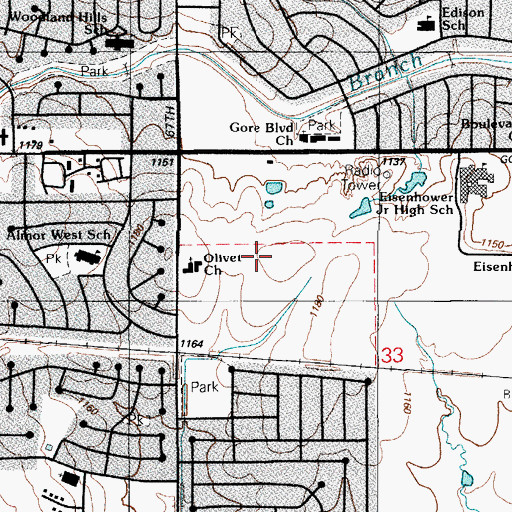 Topographic Map of Almor West School, OK