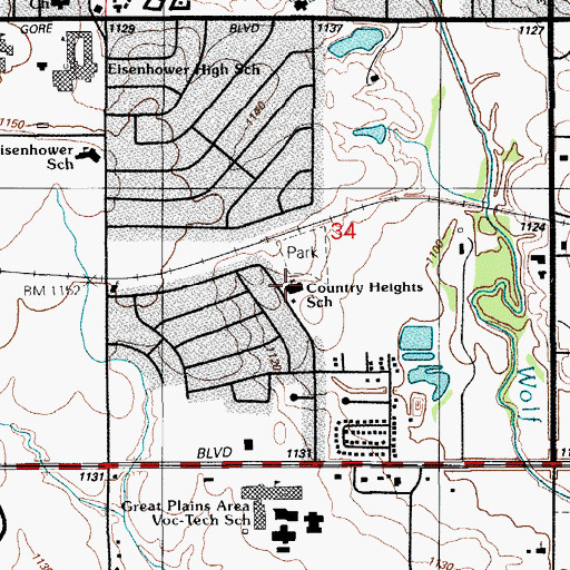 Topographic Map of Country Club Heights Elementary School, OK