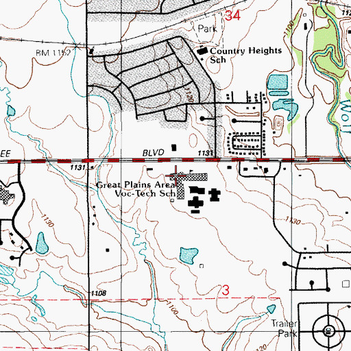 Topographic Map of Great Plains Technology Center, OK