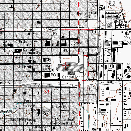 Topographic Map of Central Mall, OK