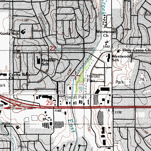 Topographic Map of Harold Park, OK