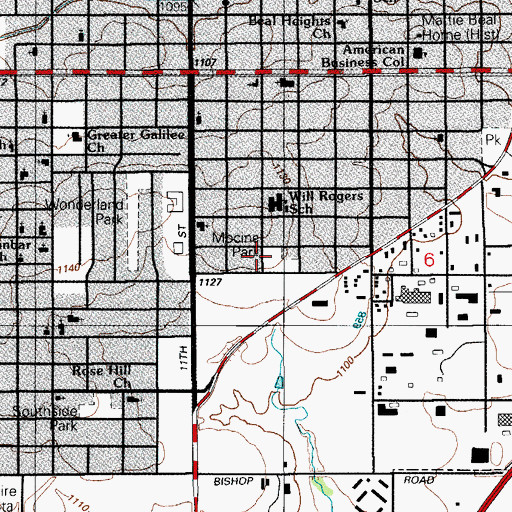 Topographic Map of Mocine Park, OK