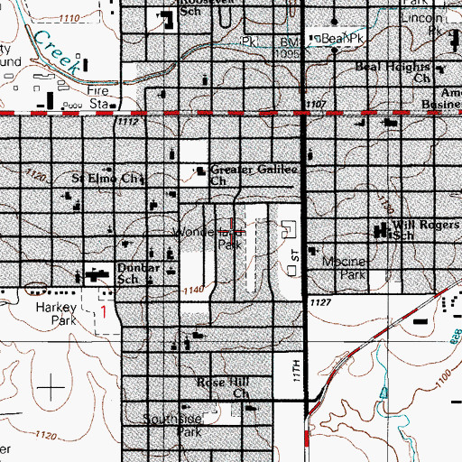 Topographic Map of Wonderland Park, OK