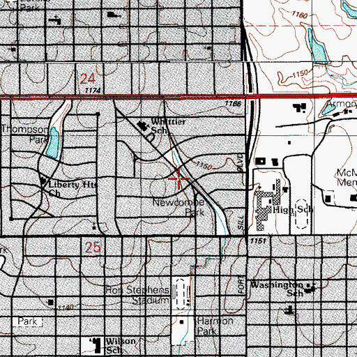 Topographic Map of Newcombe Park, OK