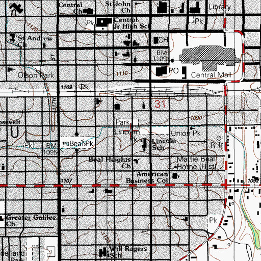 Topographic Map of Lincoln Park, OK