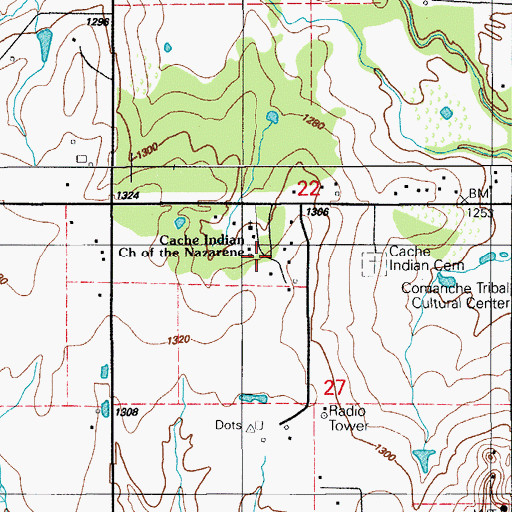 Topographic Map of Nazarine Indian Mission (historical), OK