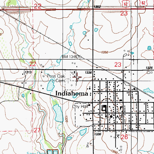 Topographic Map of Post Oak Mission School (historical), OK