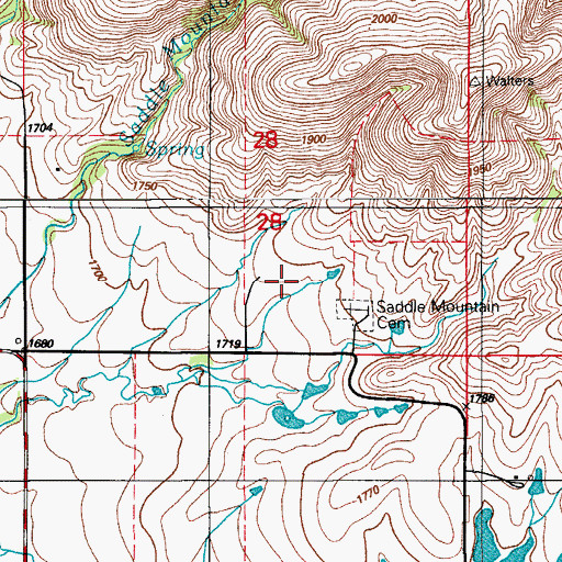 Topographic Map of Saddle Mountain Indian Mission (historical), OK
