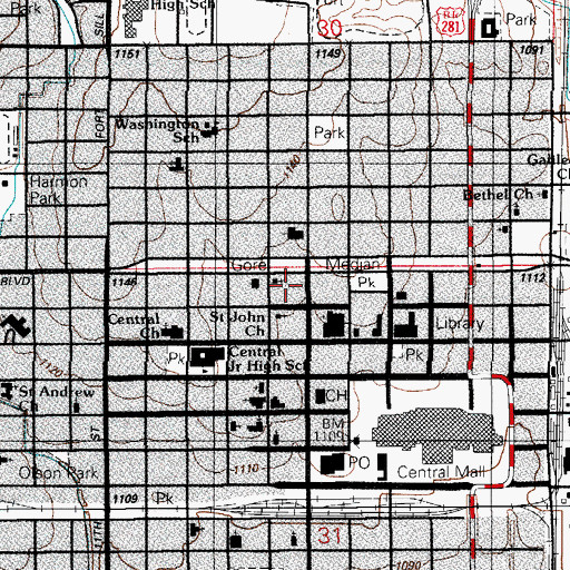 Topographic Map of Saint Marys School (historical), OK