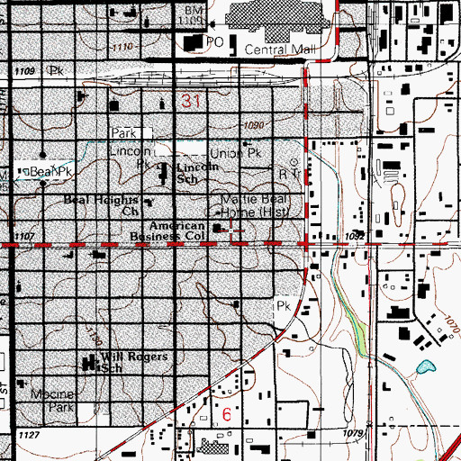 Topographic Map of Southwestern Hospital, OK